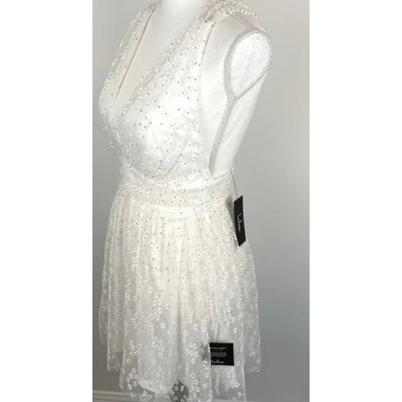 Lulus Daisy Floral Tulle Twist Back Skater Mini Dress White* Size Small WD29 - Picture 6 of 13